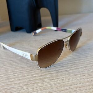 Vintage Coach Designer Gold and Cream Sunglasses